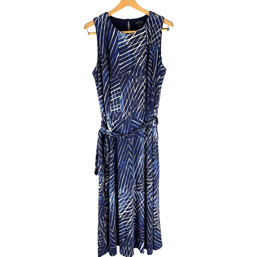 Lauren Ralph Lauren Geometric Print Sleeveless Maxi Dress with Belt Women's 14W - Picture 12 of 16